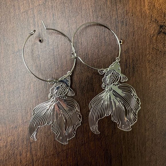 Oversized Silver Fish Hoop Earrings - Unique Statement Hoop Earrings - Picture 7 of 12